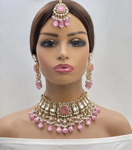 Pink Bridal Mossinate Polki Kundan Victorian Necklace, Sabyasachi Necklace, Wedding necklace, Semi Precious Jewelry, Bollywood Celebrity