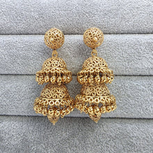 Gold plated jhumka/Double layered light weight Jhumka/Temple Jewelry/South Indian earrings/gold pearl jhumka/Traditional earrings/wedding