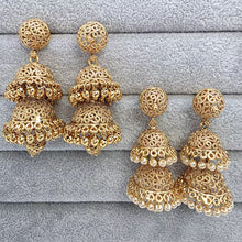 Gold plated jhumka/Double layered light weight Jhumka/Temple Jewelry/South Indian earrings/gold pearl jhumka/Traditional earrings/wedding