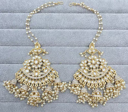 Oversized dull gold Antique finish Bollywood Kundan Earring with sahare /Indian/Punjabi/Pakistani/Statement/Long chandelier/bridal/wedding