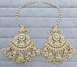 Oversized dull gold Antique finish Bollywood Kundan Earring with sahare /Indian/Punjabi/Pakistani/Statement/Long chandelier/bridal/wedding IndianJewelTrends 4.5 out of 5 stars