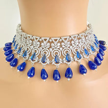 Sapphire Blue Silver CZ Diamond Bridal necklace, American Diamond Necklace,Indian pakistani jewelry for wedding, gift for her,bridal jewelry