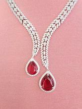 Ruby Silver CZ Diamond necklace, American Diamond Necklace,Indian pakistani jewelry for wedding, gift for her, bridal jewelry