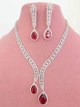 Ruby Silver CZ Diamond necklace, American Diamond Necklace,Indian pakistani jewelry for wedding, gift for her, bridal jewelry