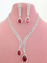 Ruby Silver CZ Diamond necklace, American Diamond Necklace,Indian pakistani jewelry for wedding, gift for her, bridal jewelry