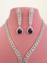 Purple Silver CZ Diamond necklace, American Diamond Necklace,Indian pakistani jewelry for wedding, gift for her, bridal jewelry