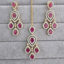 Ruby Small Gold American Diamond Earring Tikka Set/Indian Jewelry/Pakistani Jewelry/Bollywood Jewelry/CZ earrings/AD earrings/Statement