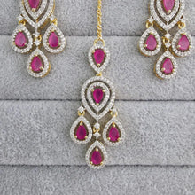 Ruby Small Gold American Diamond Earring Tikka Set/Indian Jewelry/Pakistani Jewelry/Bollywood Jewelry/CZ earrings/AD earrings/Statement
