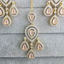 Pink Small Gold American Diamond Earring Tikka Set/Indian Jewelry/Pakistani Jewelry/Bollywood Jewelry/CZ earrings/AD earrings/Statement