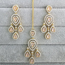 Pink Small Gold American Diamond Earring Tikka Set/Indian Jewelry/Pakistani Jewelry/Bollywood Jewelry/CZ earrings/AD earrings/Statement