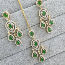 Green Small Gold American Diamond Earring Tikka Set/Indian Jewelry/Pakistani Jewelry/Bollywood Jewelry/CZ earrings/AD earrings/Statement