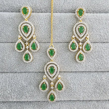 Green Small Gold American Diamond Earring Tikka Set/Indian Jewelry/Pakistani Jewelry/Bollywood Jewelry/CZ earrings/AD earrings/Statement