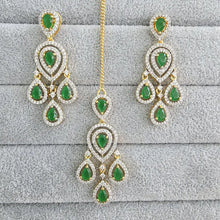 Green Small Gold American Diamond Earring Tikka Set/Indian Jewelry/Pakistani Jewelry/Bollywood Jewelry/CZ earrings/AD earrings/Statement