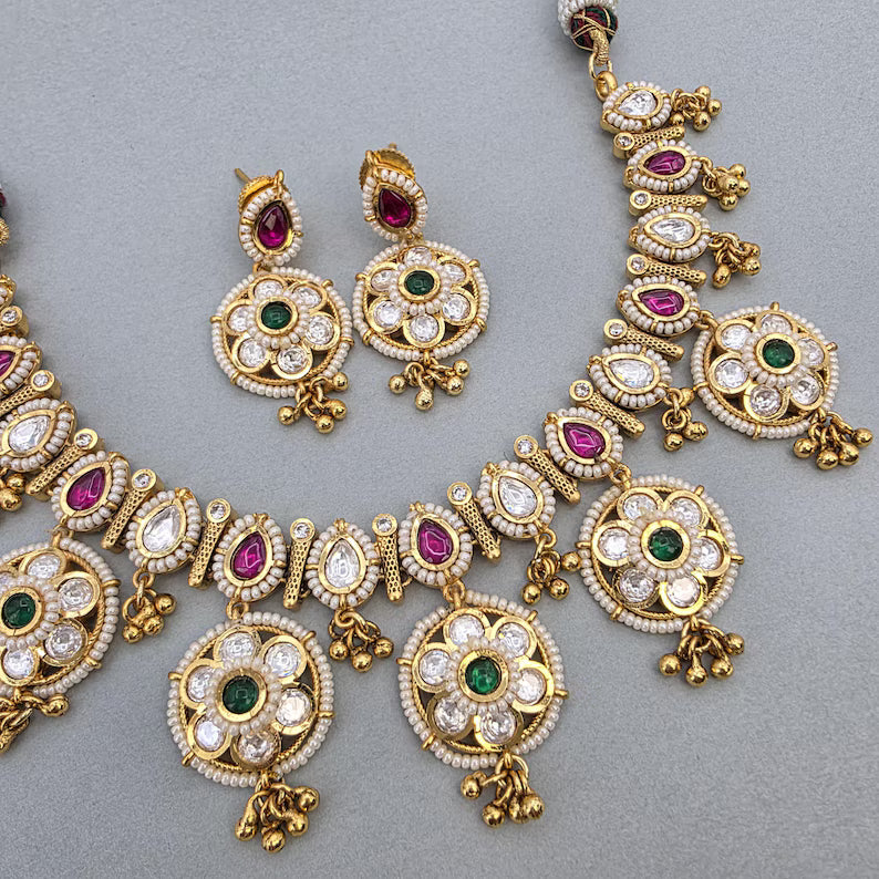 343.80RubyGreen Fine Kundan Necklace Set /Kundan Choker / Bollywood Jewelry / Indian jewelry /Pakistani necklace/bridal necklace/Indian wedding