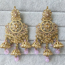 Lavender Antique Polki Kundan chandbali Indian Pakistani Earrings, Antique Long Earring With dull Gold Plating, Indian Pakistani wedding