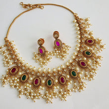 RubyGreen Antique Gold Necklace, South Indian Jewelry, Temple Jewelry, Guttapusalu Necklace, Kemp Jewelry, Wedding necklace, Gold Necklace