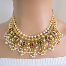 RubyGreen Antique Gold Necklace, South Indian Jewelry, Temple Jewelry, Guttapusalu Necklace, Kemp Jewelry, Wedding necklace, Gold Necklace