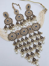 Blue Antique Polki Kundan necklace set/Reverse Ad Necklace/Statement Rain fall necklace/Punjabi Necklace/Pakistani Jewelry/Bridal necklace
