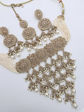 Champagne Antique Polki Kundan necklace set/Reverse Ad Necklace/Statement Rain fall necklace/Punjabi Necklace/Pakistani Jewelry/Bridal