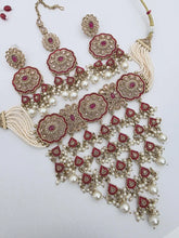 Maroon Antique Polki Kundan necklace set/Reverse Ad Necklace/Statement Rain fall necklace/Punjabi Necklace/Pakistani Jewelry/Bridal necklace