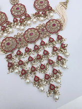 Maroon Antique Polki Kundan necklace set/Reverse Ad Necklace/Statement Rain fall necklace/Punjabi Necklace/Pakistani Jewelry/Bridal necklace