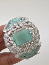 Mint Green CZ American Diamond Beads openable bracelet one size fit sizes 2.4 and 2.6, single broad Statement diamond bangle bracelet,