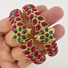 Set of 2 Ruby Emerald Gold Kemp Openable Bangles(2 PC)/Gold Bangles/Indian Bangles/Kemp bangles/Indian wedding/bridal jewelry/Gold bangles