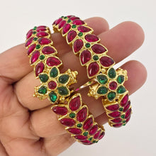 Set of 2 Ruby Emerald Gold Kemp Openable Bangles(2 PC)/Gold Bangles/Indian Bangles/Kemp bangles/Indian wedding/bridal jewelry/Gold bangles