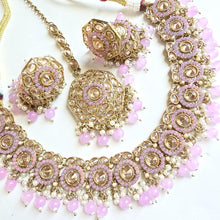 Lavender Antique Polki Kundan Pearl Necklace with earrings and tikka, bridal necklace, Indian Pakistani Wedding Jewelry