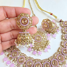 Lavender Antique Polki Kundan Pearl Necklace with earrings and tikka, bridal necklace, Indian Pakistani Wedding Jewelry