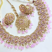 Lavender Antique Polki Kundan Pearl Necklace with earrings and tikka, bridal necklace, Indian Pakistani Wedding Jewelry