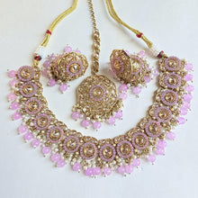 Lavender Antique Polki Kundan Pearl Necklace with earrings and tikka, bridal necklace, Indian Pakistani Wedding Jewelry
