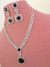 Blue Silver CZ Diamond necklace, American Diamond Necklace,Indian pakistani jewelry for wedding, gift for her, bridal jewelry
