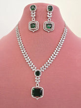 Green Silver CZ Diamond necklace, American Diamond Necklace,Indian pakistani jewelry for wedding, gift for her, bridal jewelry