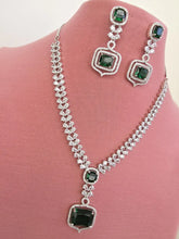 Green Silver CZ Diamond necklace, American Diamond Necklace,Indian pakistani jewelry for wedding, gift for her, bridal jewelry