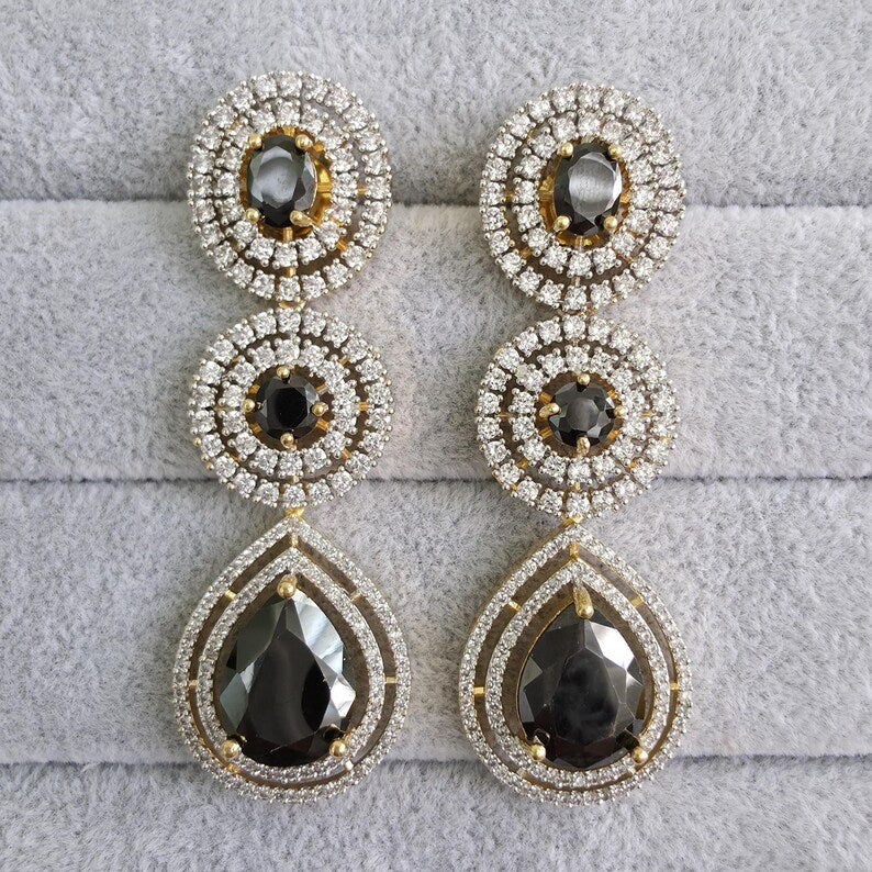 Black Gold American Diamond Earrings/Indian Jewelry/Pakistani Jewelry/Bollywood Jewelry/CZ earrings/AD earrings/Statement earrings/Gift
