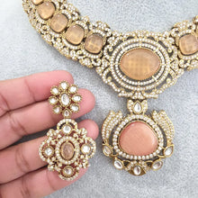 Peach Victorian Moissanite polki Cz diamond Necklace, Indian Bridal Jewelry, Bollywood Sabyasachi Designer necklace, Pakistani Wedding
