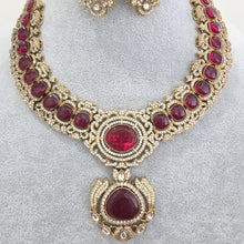 Ruby Victorian Moissanite polki Cz diamond Necklace, Indian Bridal Jewelry, Bollywood Sabyasachi Designer necklace, Pakistani Wedding