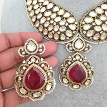 Ruby Victorian Moissanite polki Cz diamond Necklace, Indian Bridal Jewelry, Bollywood Sabyasachi Designer necklace, Pakistani Wedding