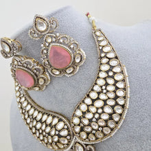 Pink Victorian Moissanite polki Cz diamond Necklace, Indian Bridal Jewelry, Bollywood Sabyasachi Designer necklace, Pakistani Wedding
