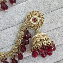 Maroon Polki Pearl bahubali jhumka, Kundan jhumnka, bahubali earrings, Pearl jewelry for wedding, indian pakistani jewelry