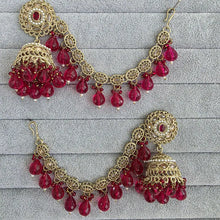 Hot Pink Polki Pearl bahubali jhumka, Kundan jhumnka, bahubali earrings, Pearl jewelry for wedding, indian pakistani jewelry