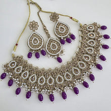 Purple Antique Polki Kundan necklace/Indian Jewelry/Pakistani Jewelry set/Weddings necklace/Bridal necklace/Reverse AD Set