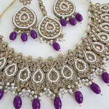 Purple Antique Polki Kundan necklace/Indian Jewelry/Pakistani Jewelry set/Weddings necklace/Bridal necklace/Reverse AD Set