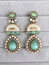 Mint Green Sabyasachi-inspired MOP Moissanite Kundan earrings, Victorian earrings,Designer earrings, statement earrings,Gift For her