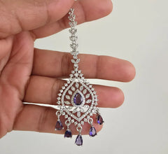 American Diamond Maang tikka/Indian Jewelry/ Indian Wedding Jewelry/ Pakistani Jewelry/ Jhoomer/ Matha patti/ Indian forehead jewelry