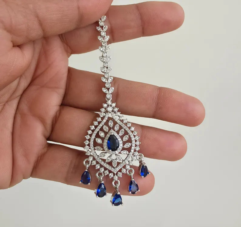 American Diamond Maang tikka/Indian Jewelry/ Indian Wedding Jewelry/ Pakistani Jewelry/ Jhoomer/ Matha patti/ Indian forehead jewelry