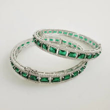 Green Rhodium Plated CZ Diamond Bangles Pair/Openable Bracelet/Indian Party Wear Bangles/ CZ stone bangles/Indian wedding/bridal jewelry