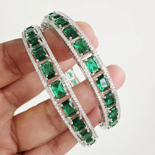 Green Rhodium Plated CZ Diamond Bangles Pair/Openable Bracelet/Indian Party Wear Bangles/ CZ stone bangles/Indian wedding/bridal jewelry