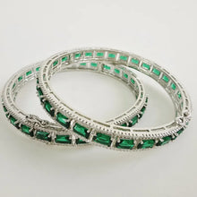 Green Rhodium Plated CZ Diamond Bangles Pair/Openable Bracelet/Indian Party Wear Bangles/ CZ stone bangles/Indian wedding/bridal jewelry